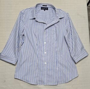 Jones New York Blue and White Vertical Stripe Dress Shirt